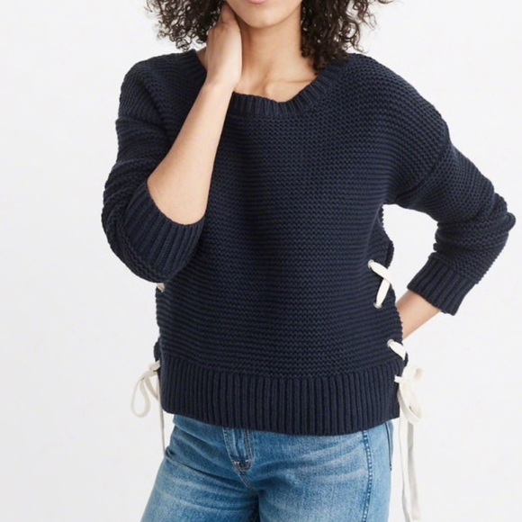 Abercrombie & Fitch Sweaters - Abercrombie & Fitch Lace Up Sweater Blue Size Large